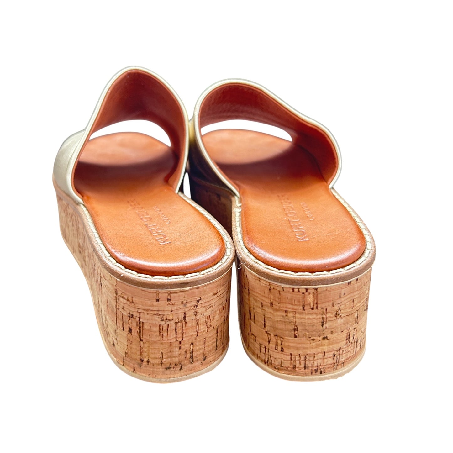 Kurt Geiger Maci Gold Leather Cork Heel Platform Slide Sandals Womens Size 7