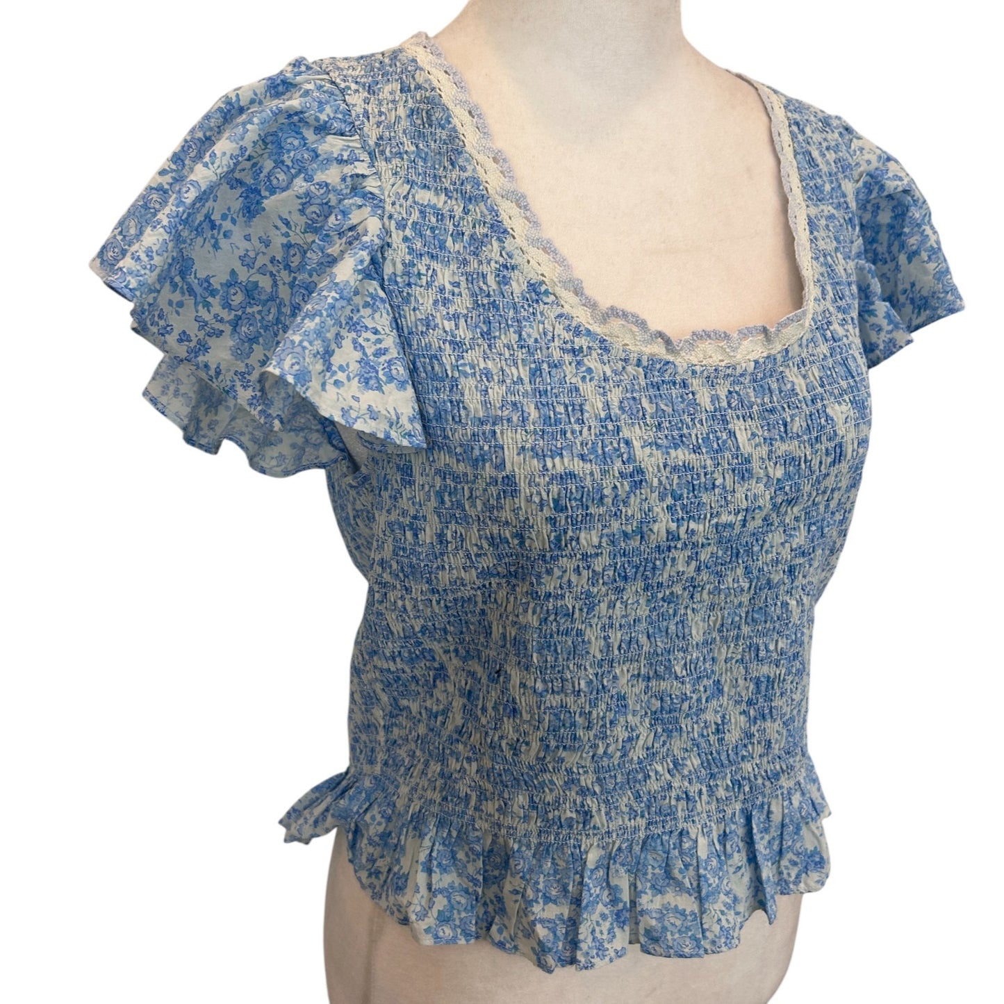 Love Shack Fancy NEW Spa Blue Milta Ruffled Top Womens Size Large