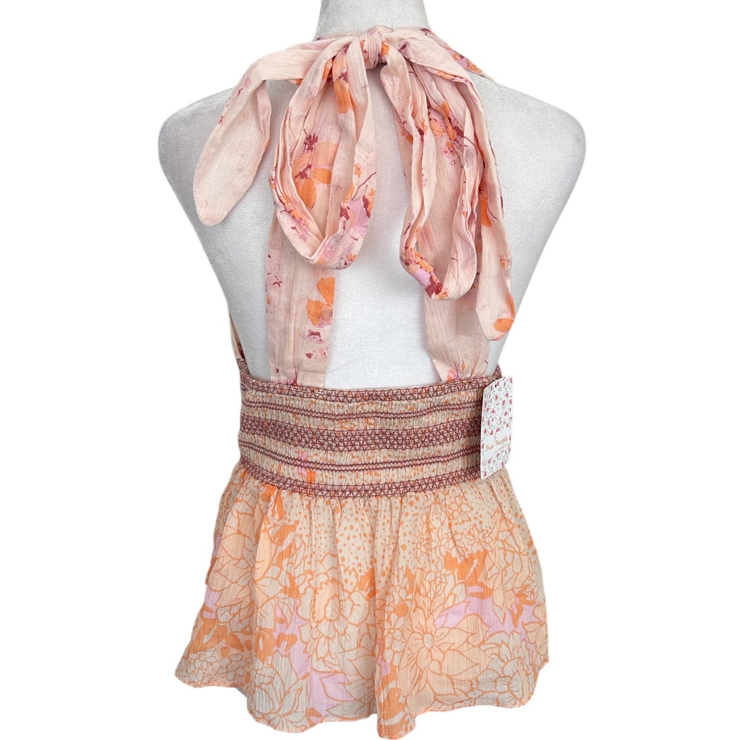 Free People NWT Brinkley Smocked Tan Pink Orange Floral Womens Size Small NEW