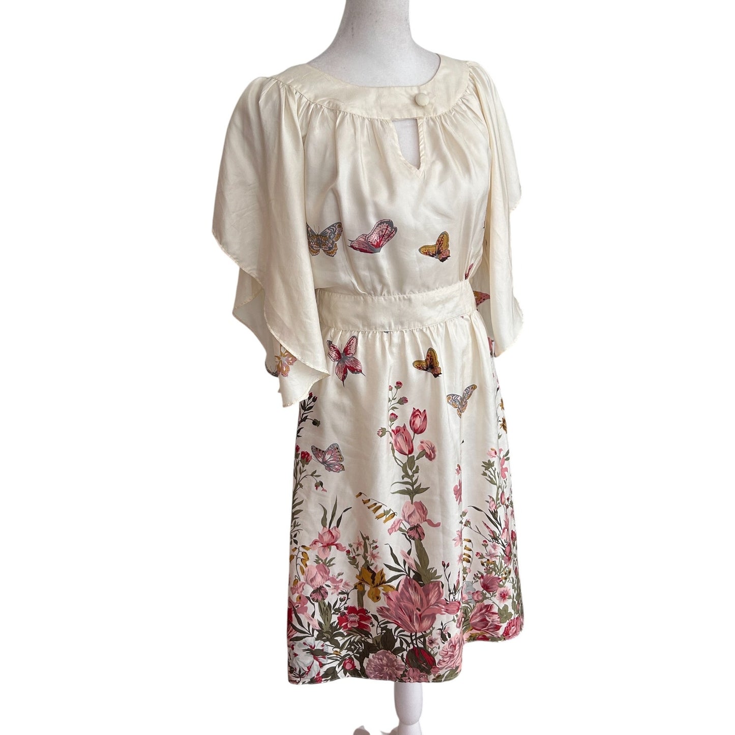 Anthropologie Lil The Road Ahead Dress Ivory Silk Butterflies Womens Size 4