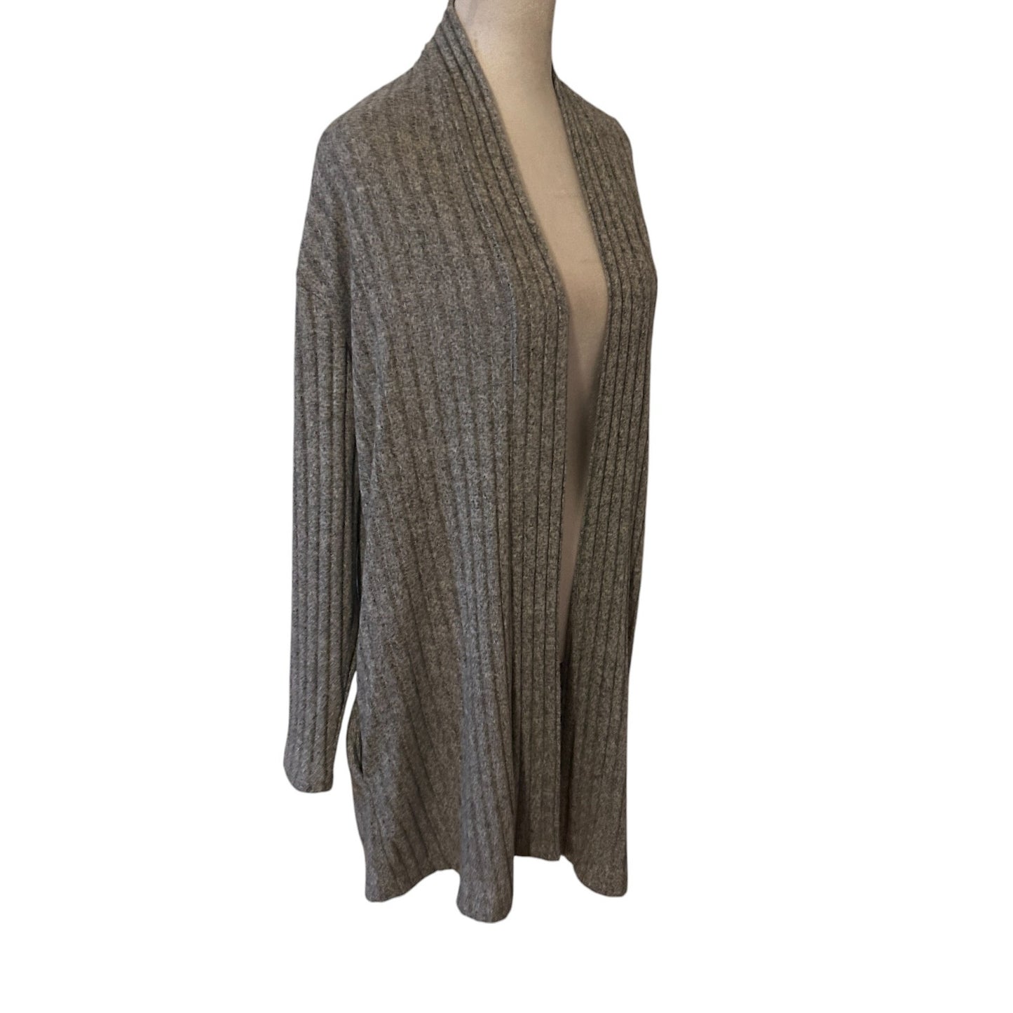Anthropologie Eri + Ali Gray Ribbed Long Cardigan Sweater NEW Womens Size Small