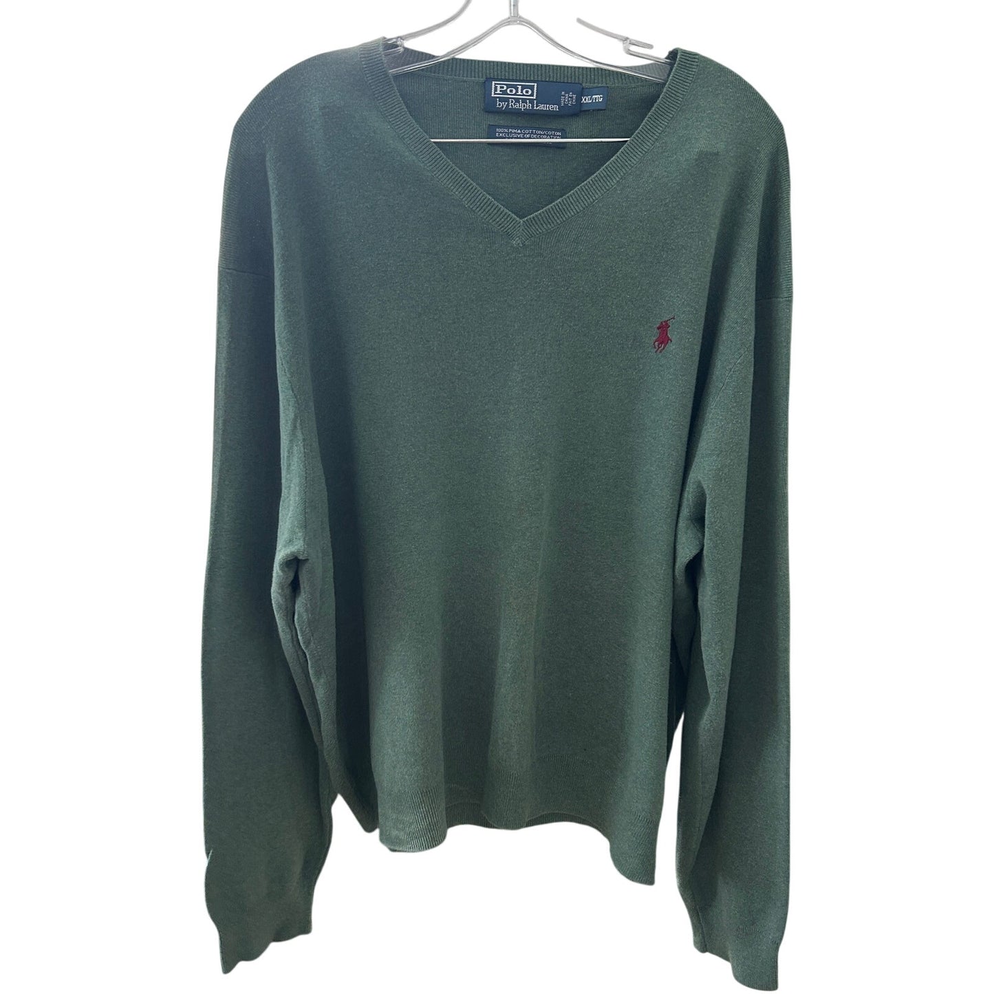 Polo Ralph Lauren Army Green Pima Cotton V-Neck Sweater Mens Size XXL
