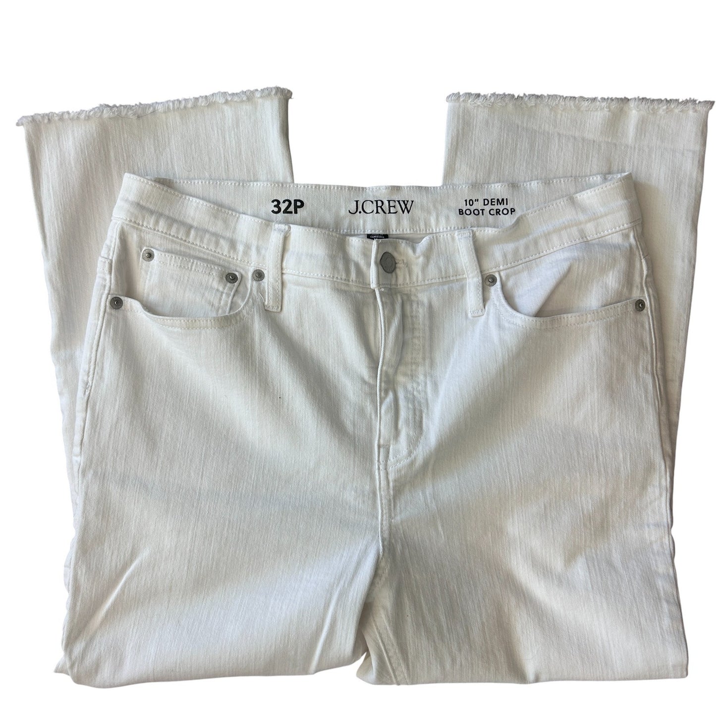 J Crew White 10" Demi Boot Crop Raw Hem Denim Jeans Womens Size 32 Petite