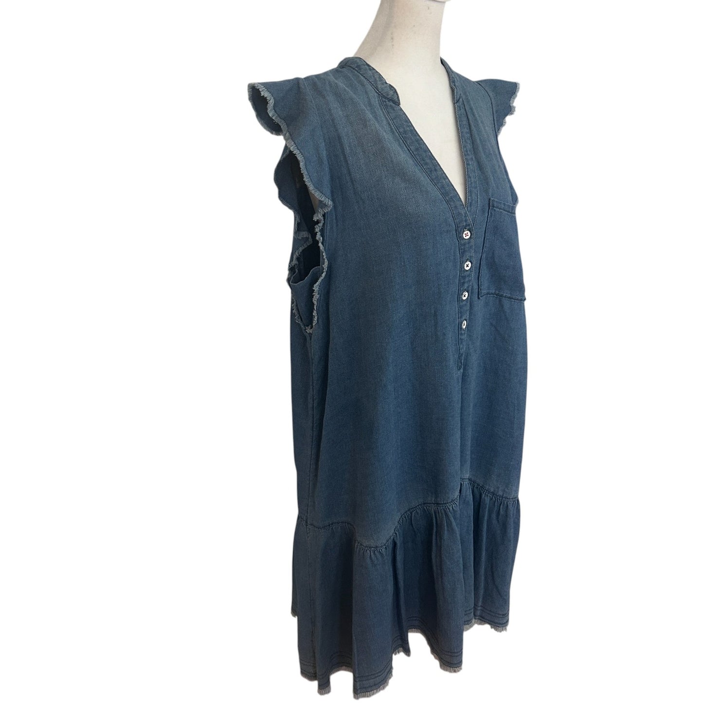 Anthropologie Pilcro Flounced Tunic Dress Denim Fringe Ruffle Womens Size Medium