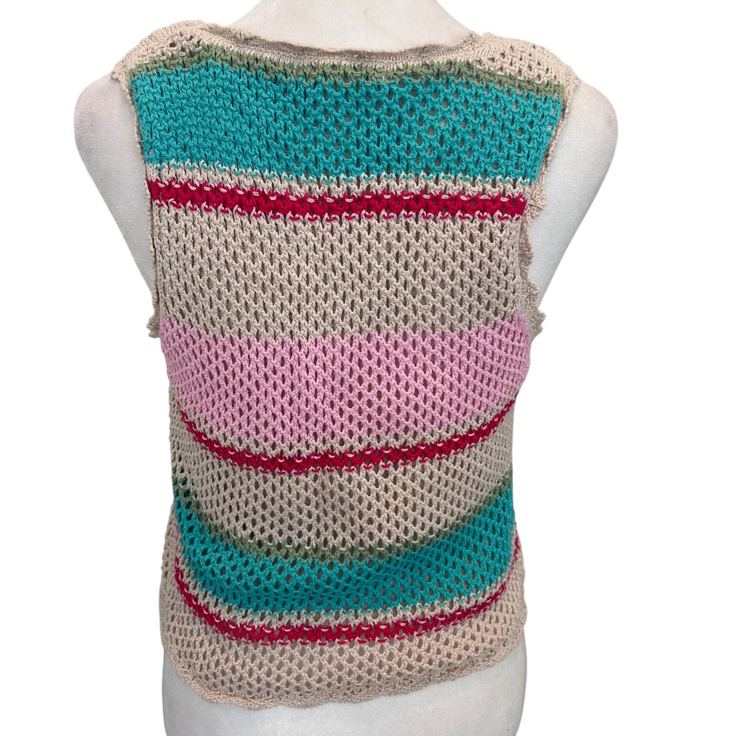 Z Supply Tan, Aqua, Pink Crochet Sweater Tank Top Boho Womens Size Medium
