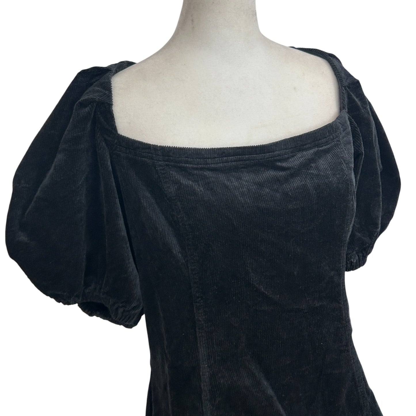 Anthropologie Pilcro Black Corduroy Mini Dress Puff Sleeve Womens Size Large