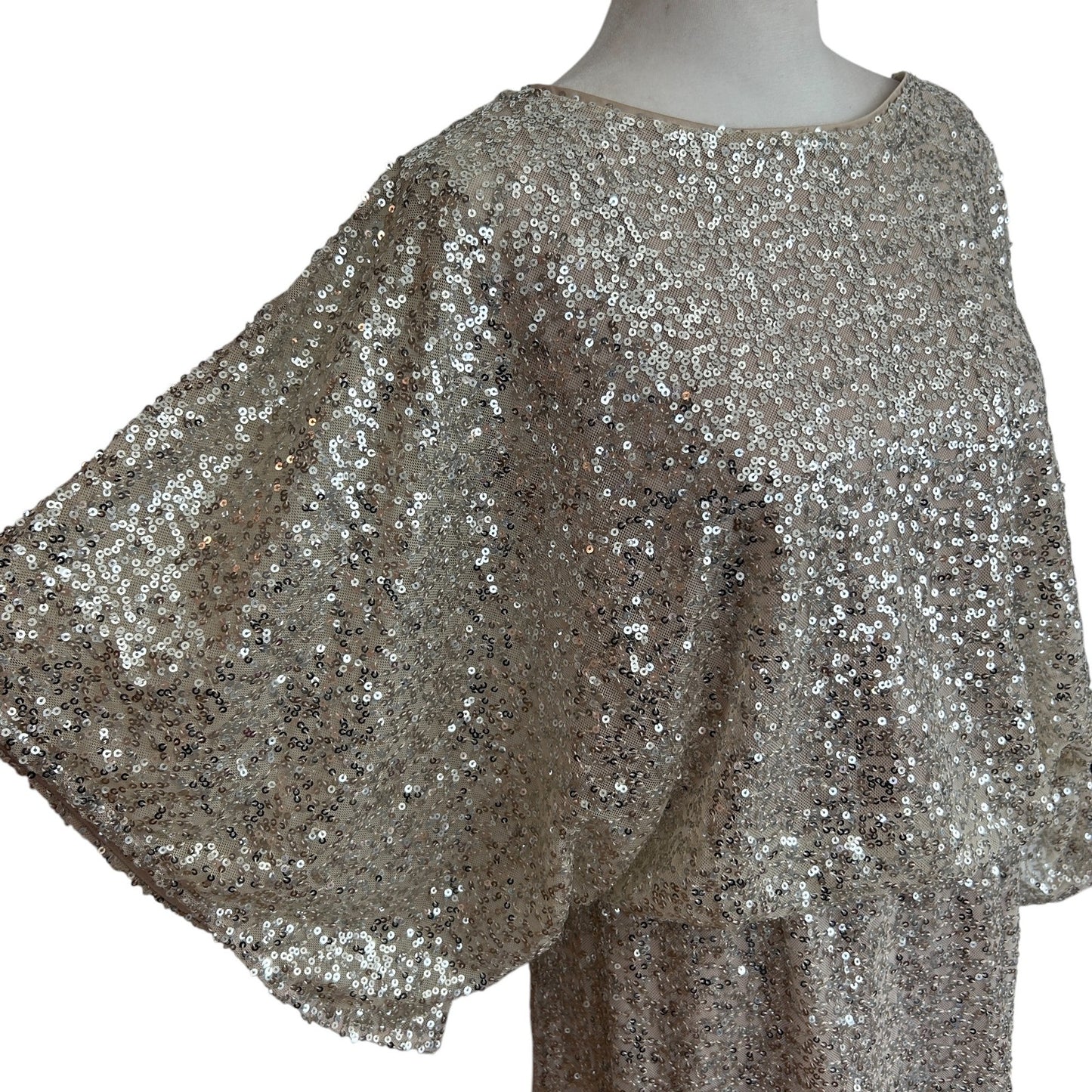 Jessica Howard Taupe and Silver Sequined Blouson Mini Dress Womens Size 12 P