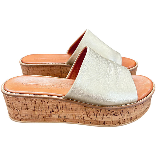 Kurt Geiger Maci Gold Leather Cork Heel Platform Slide Sandals Womens Size 7