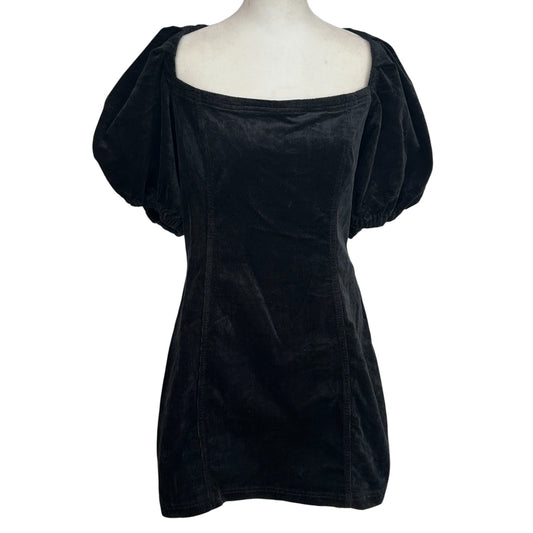 Anthropologie Pilcro Black Corduroy Mini Dress Puff Sleeve Womens Size Large