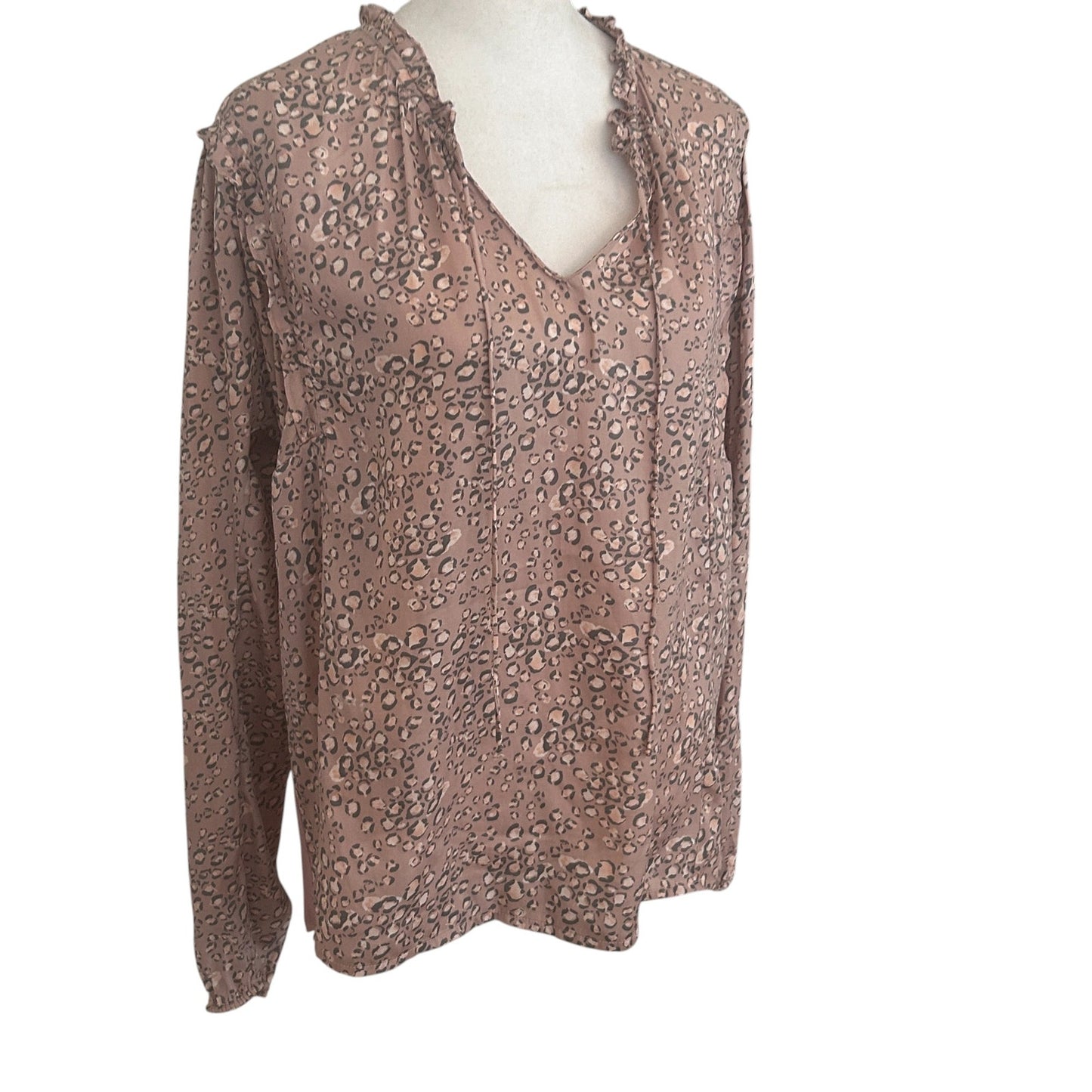 Anthropologie Dolan Pink Animal Print V-Neck Top Blouse Womens Size Large