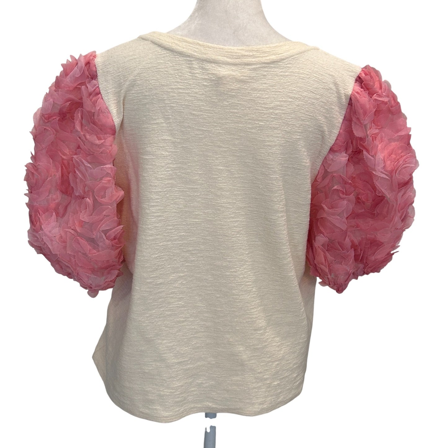 Maeve Anthropologie Ivory and Pink Tulle Puff Short Sleeve Top Womens Size Large