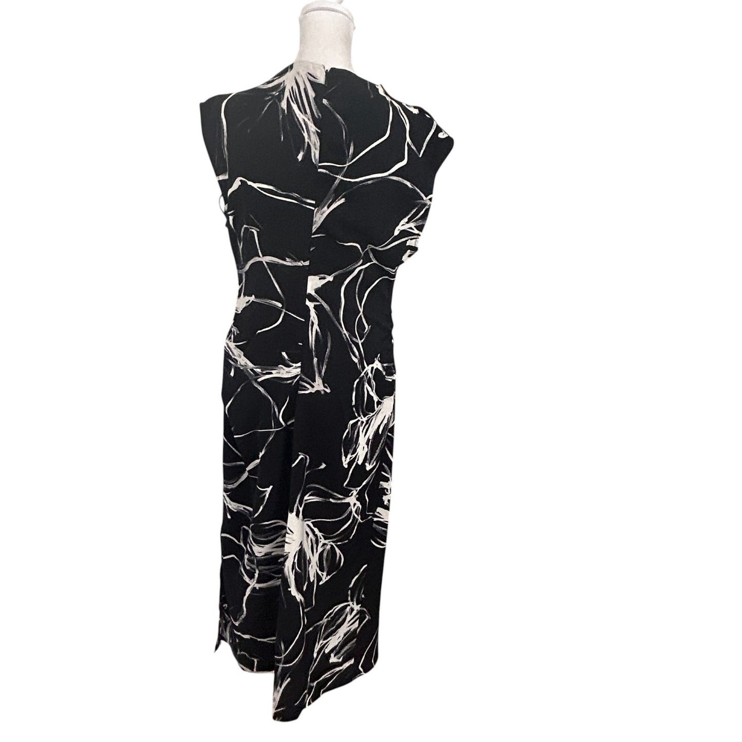 DKNY Black and Ivory Printed Mock-Neck Cap Sleeve Midi Dress Womens Size 6 NEW