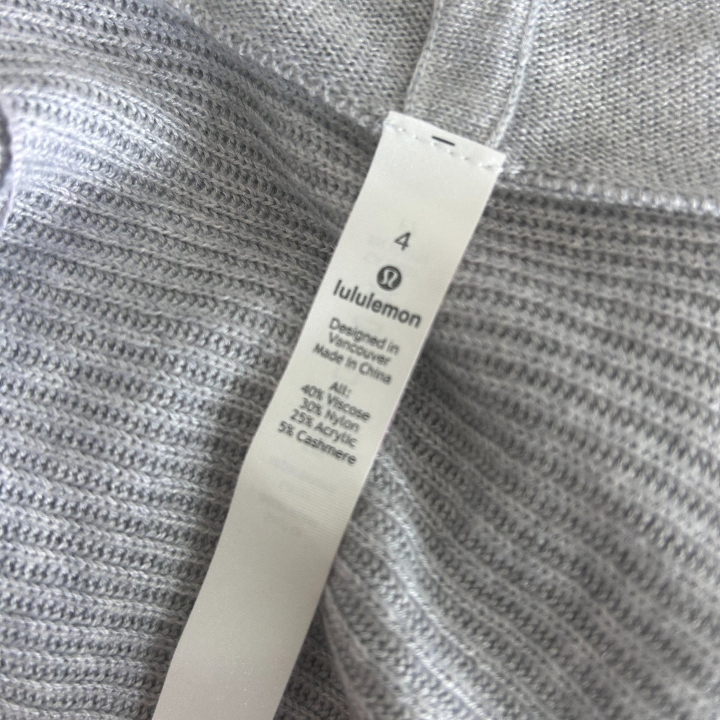 Lululemon Gray Cashmere Blend Hooded Ribbed Cardigan Sweater Womens Size 4