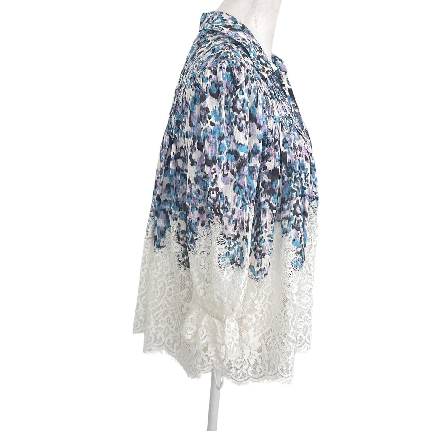 Anthroplogie Purple, Blue, Black Animal Print Lace Boho Top Womens Size Medium