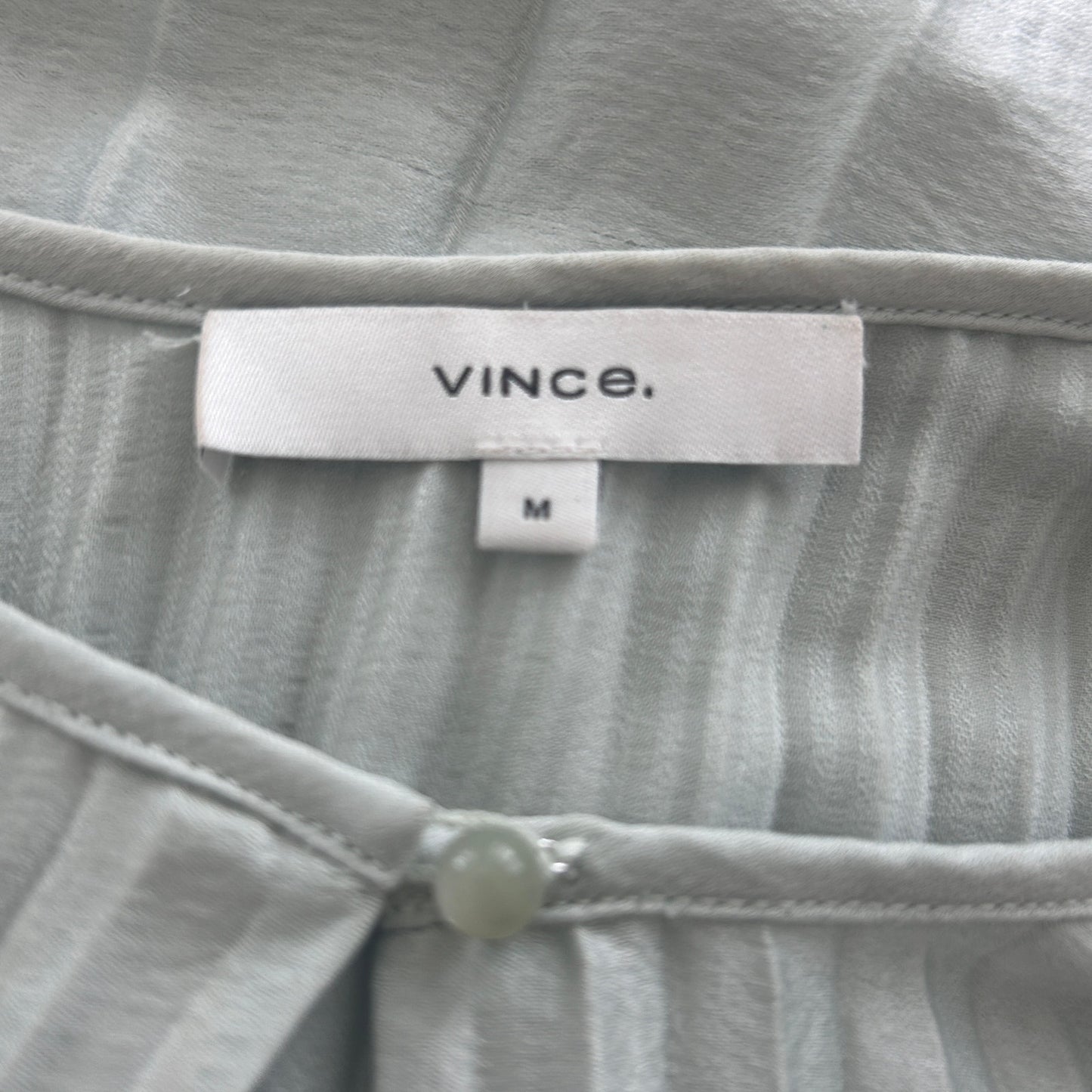 Vince Light Green Pleated Long Sleeve V-Neck Flowy Blouse Womens Size Medium