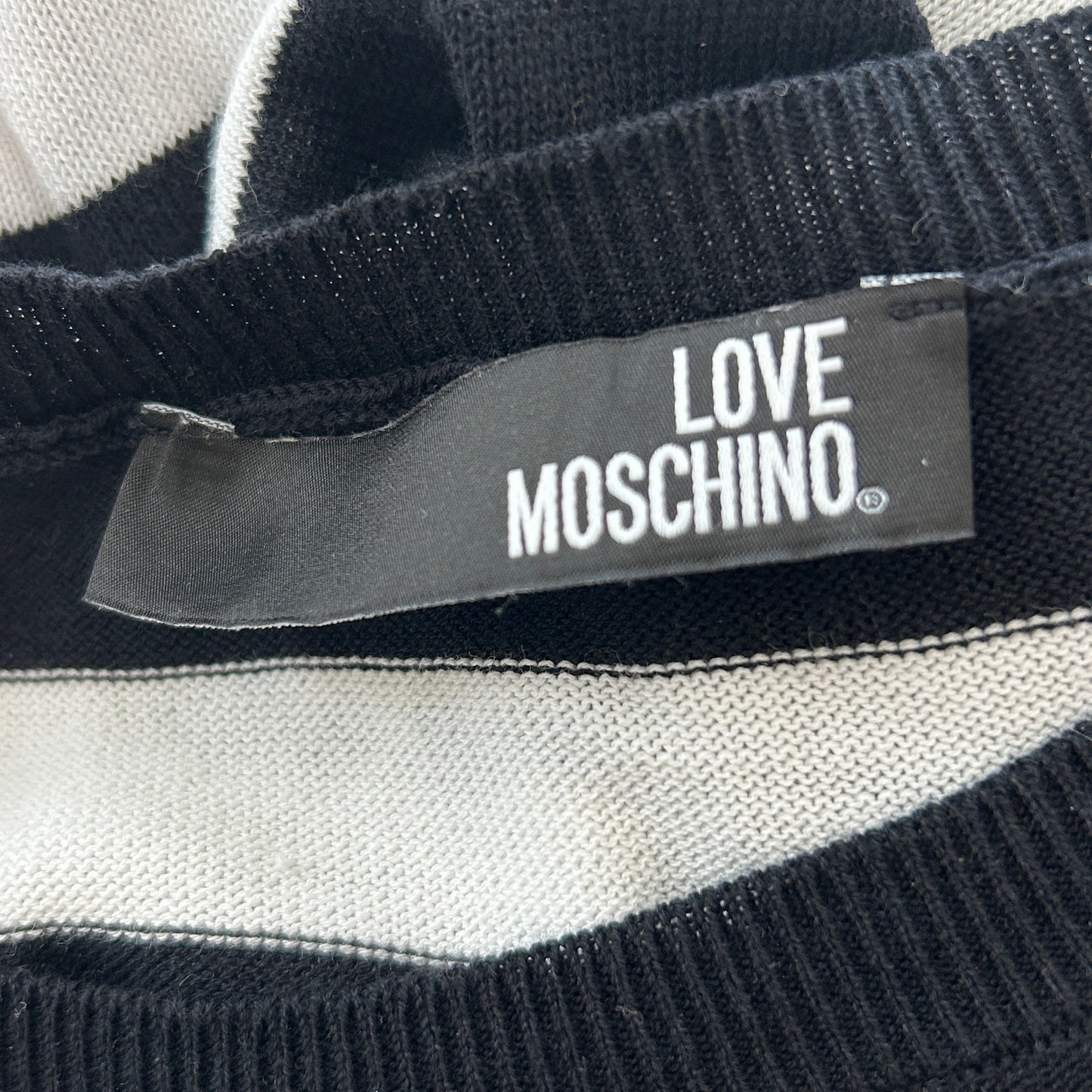 Love Moschino Black and White Striped Sweater Dress Red Heart Womens Size Medium