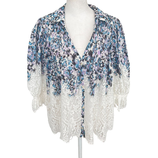 Anthroplogie Purple, Blue, Black Animal Print Lace Boho Top Womens Size Medium