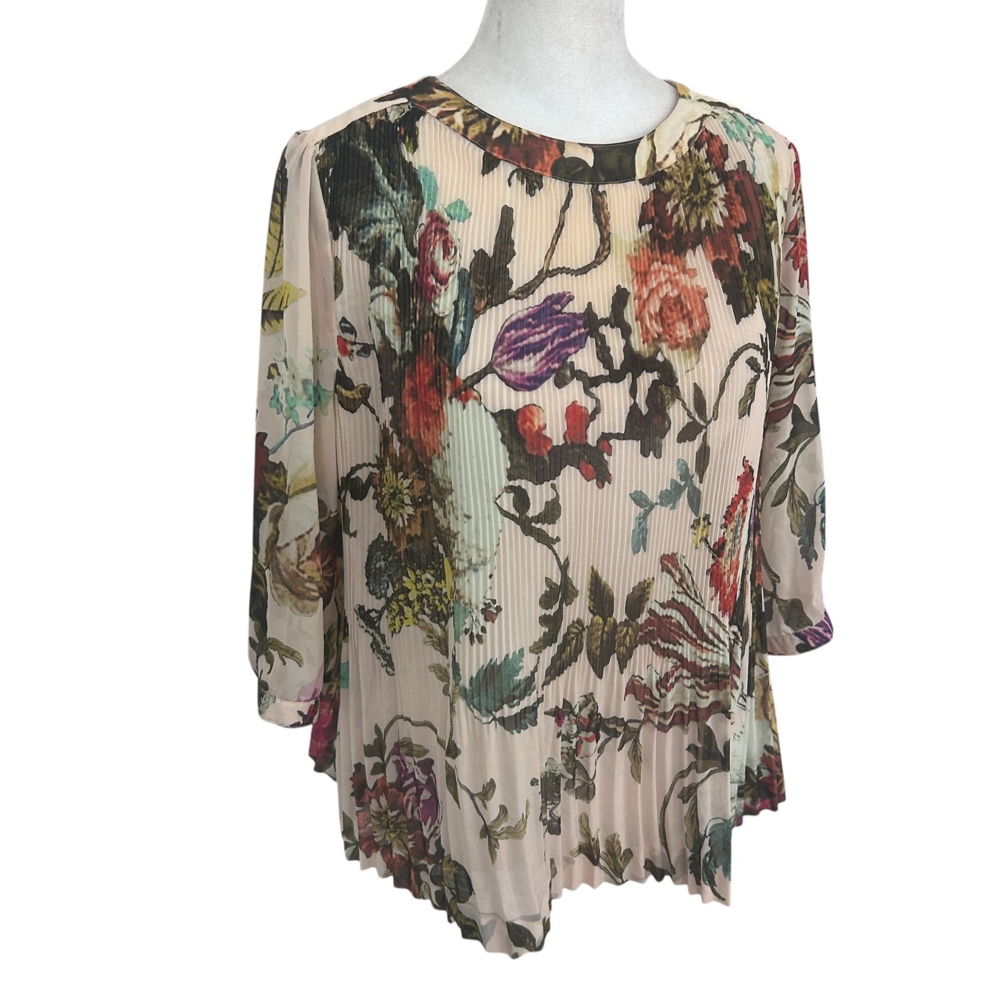 Ted Baker London Floral Pleated Short Sleeve Flowy Blouse Womens Size 2