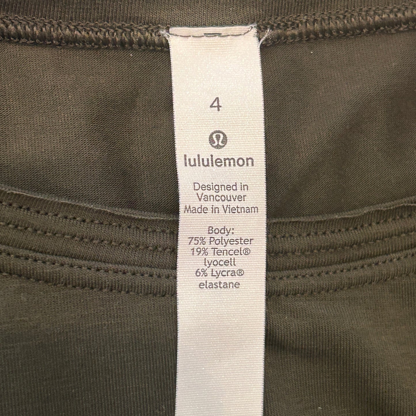 Lululemon Olive Green Long Sleeve Uneven Raw Hem Tee Womens Size 4
