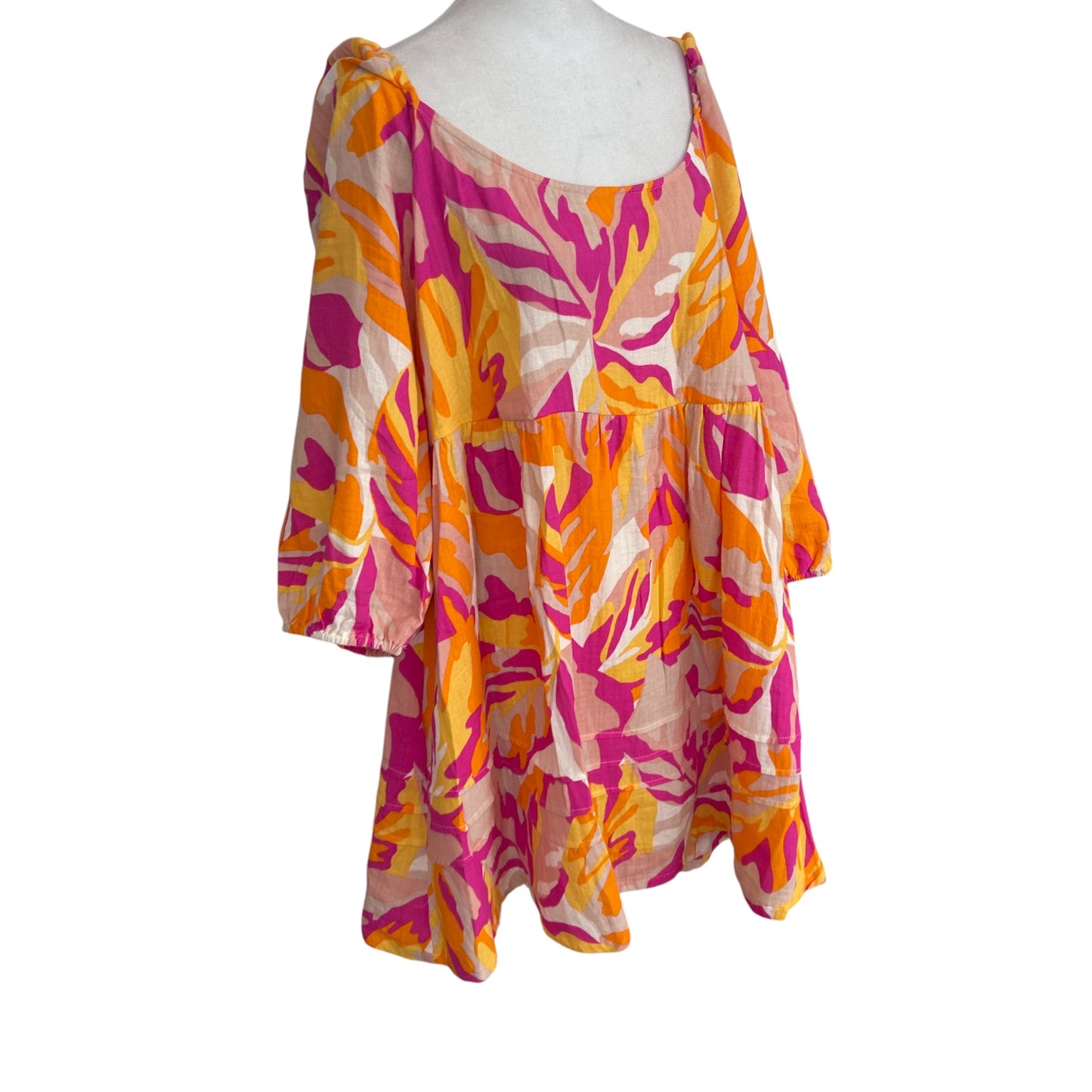 Sanctuary Tan Orange Pink Babydoll Dress Balloon Sleeve Womens Size XL