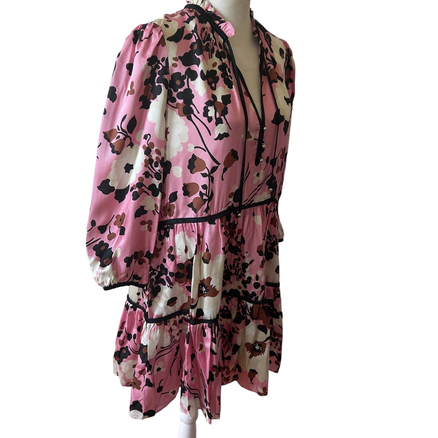 Veronica Beard Hawken Silk Tiered Ruffle Floral Mini Dress Pink Women’s Size 4