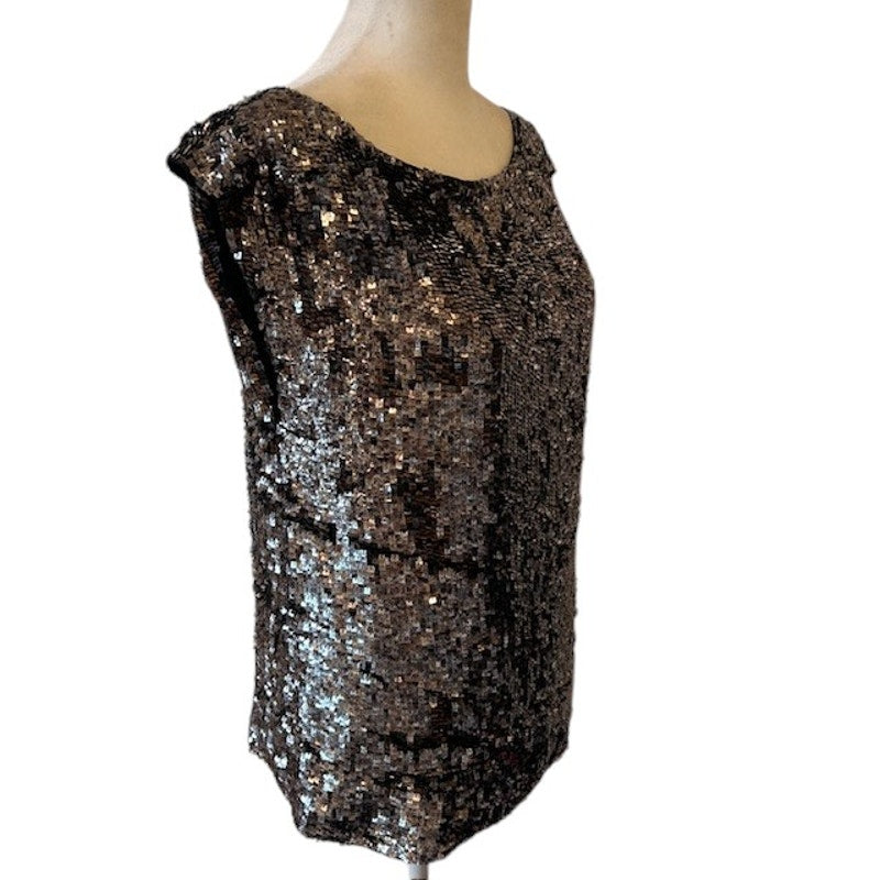 Alice + Olivia Black, Silver Silver Sequined Top Silk Lining Womens Size Medium
