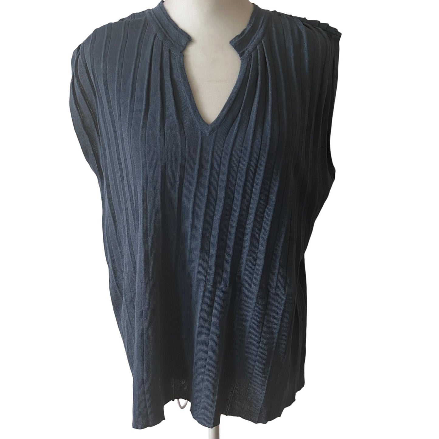 Anthropologie Current Air Slate Blue Sleeveless V-Neck Boxy Sweater Size Small