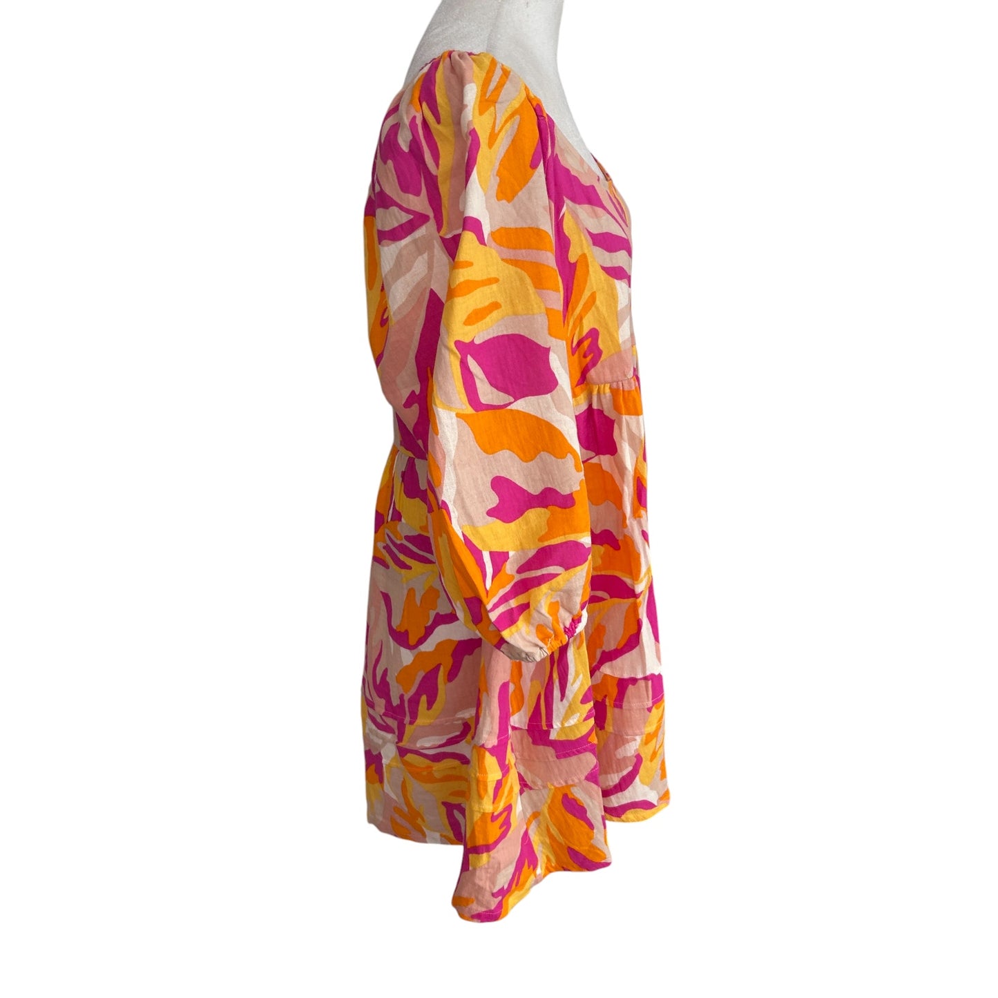 Sanctuary Tan Orange Pink Babydoll Dress Balloon Sleeve Womens Size XL