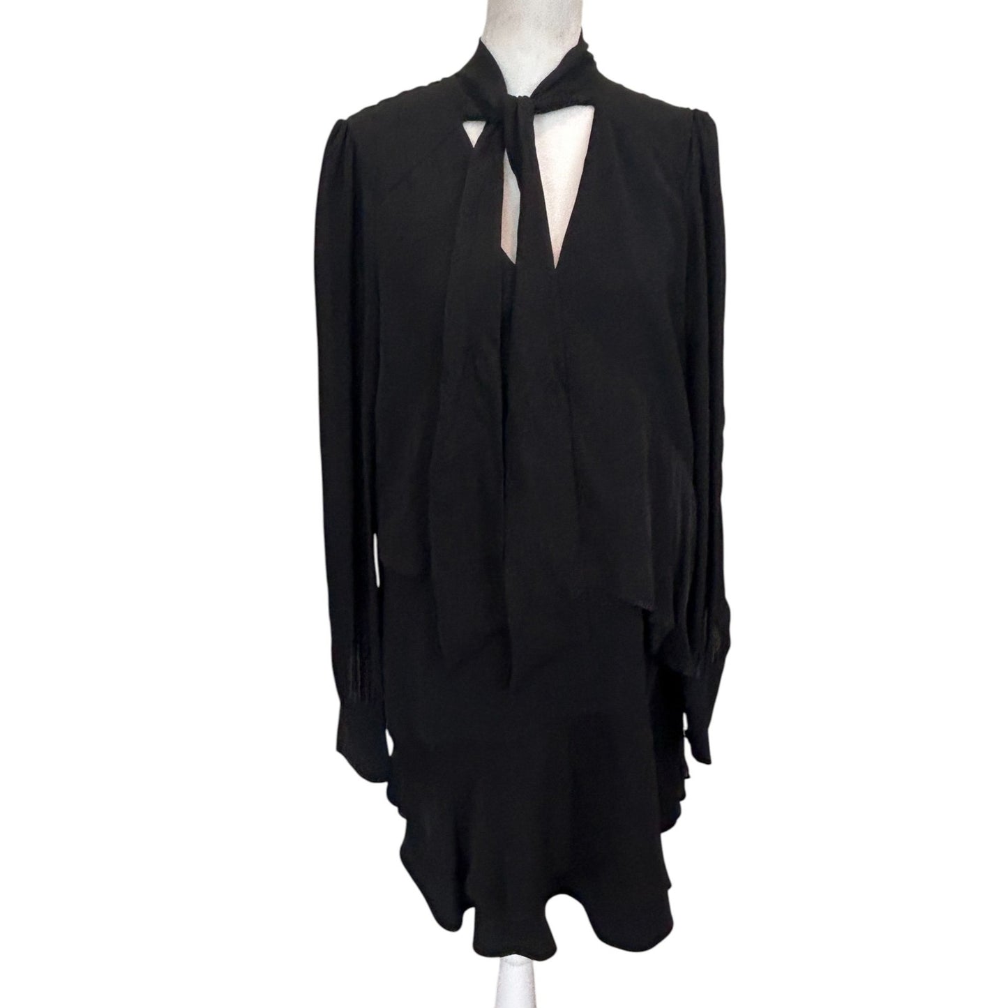 Parker NYC Black Ruffled V-Neck Mini Dress Womens Size Small