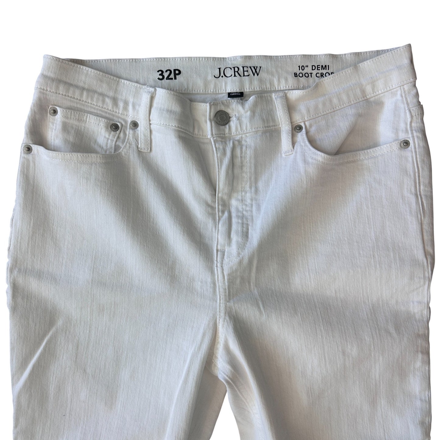 J Crew White 10" Demi Boot Crop Raw Hem Denim Jeans Womens Size 32 Petite