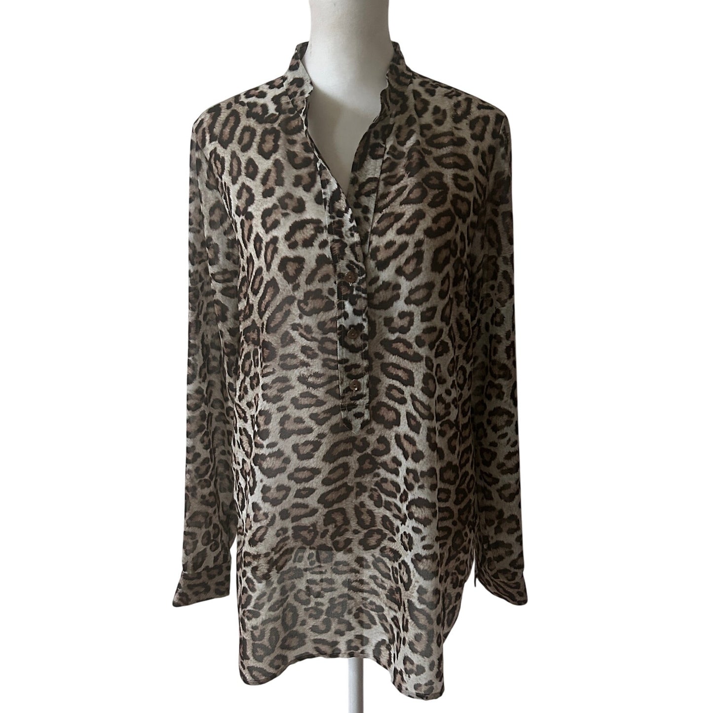 W by Worth Cheetah Animal Print V-Neck Tunic Blouse Womens Size Small
