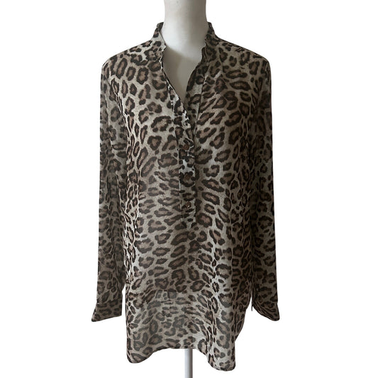 W by Worth Cheetah Animal Print V-Neck Tunic Blouse Womens Size Small