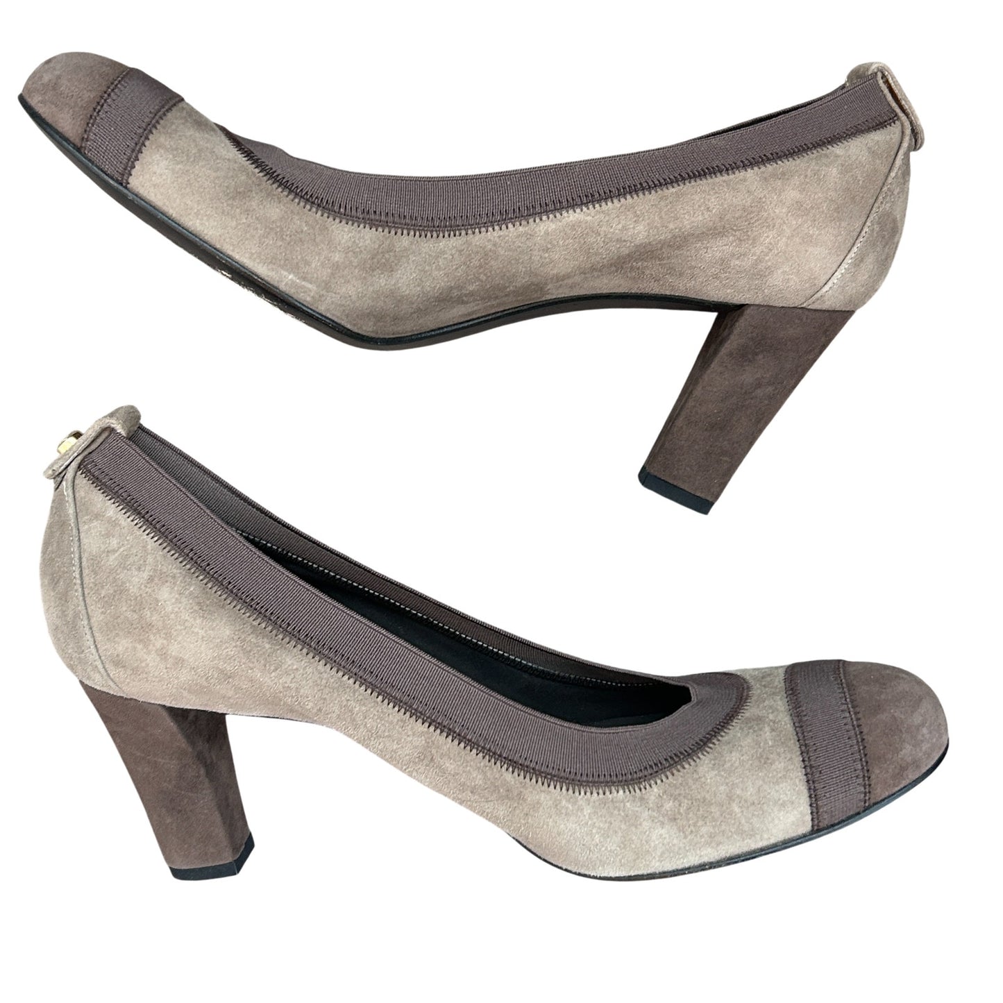 Stuart Weitzman Brown Suede Colorblock Elastic Trim Pump Womens Size 8
