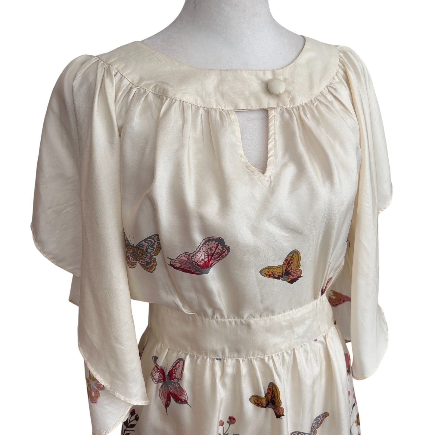 Anthropologie Lil The Road Ahead Dress Ivory Silk Butterflies Womens Size 4