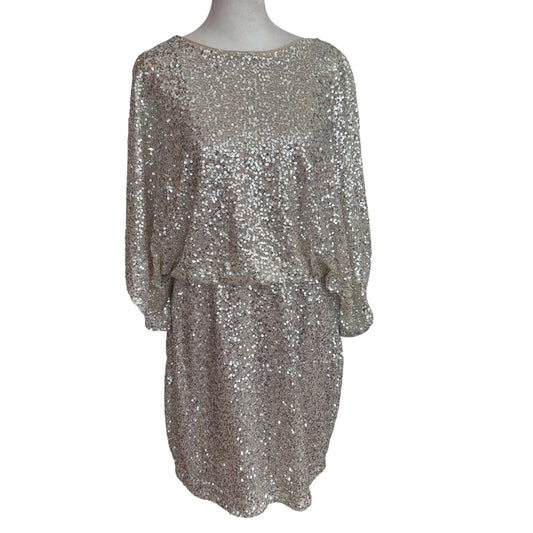 Jessica Howard Taupe and Silver Sequined Blouson Mini Dress Womens Size 12 P