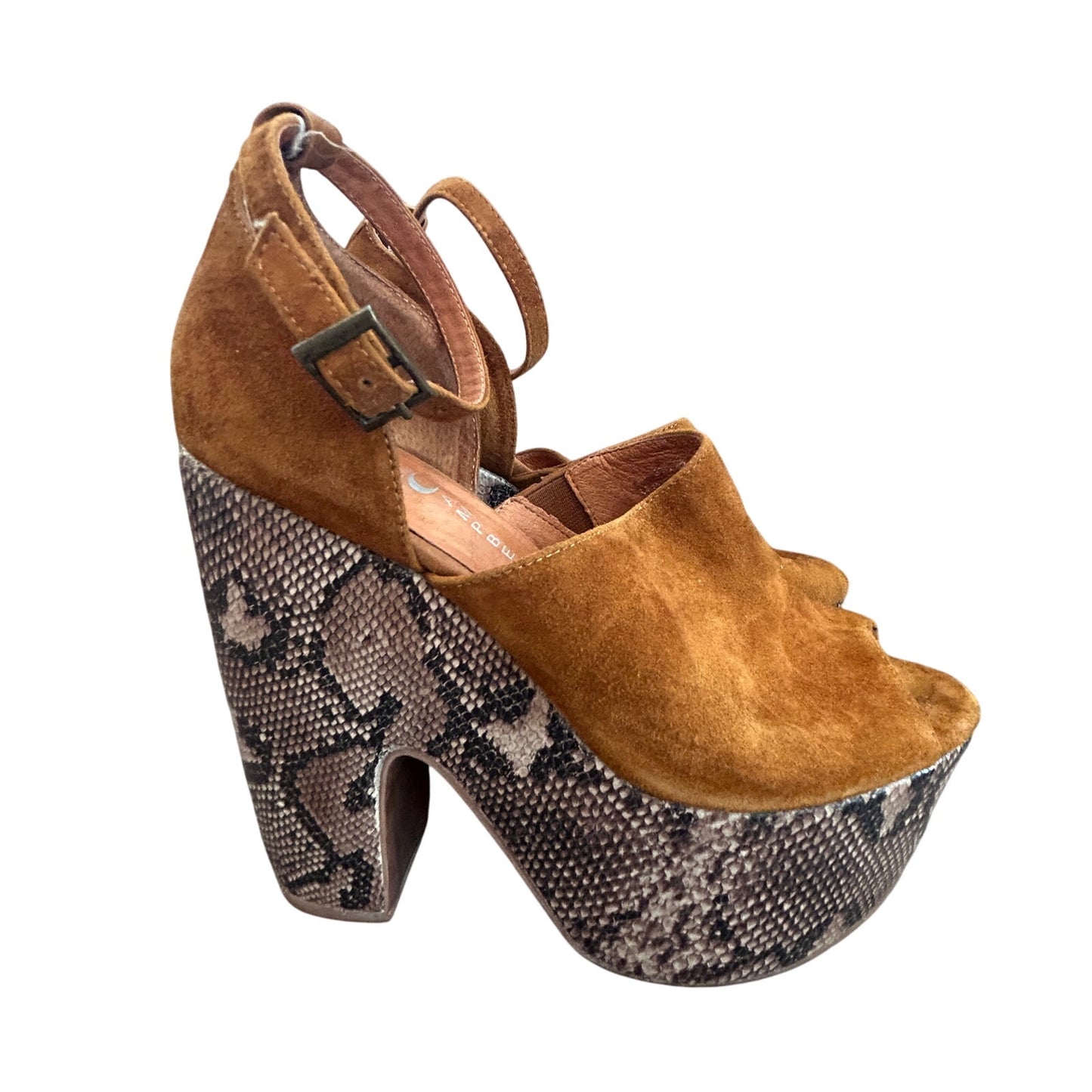 Jeffrey Campbell Studio Tan Open Toe Platform Heel Snakeskin Womens Size 8.5