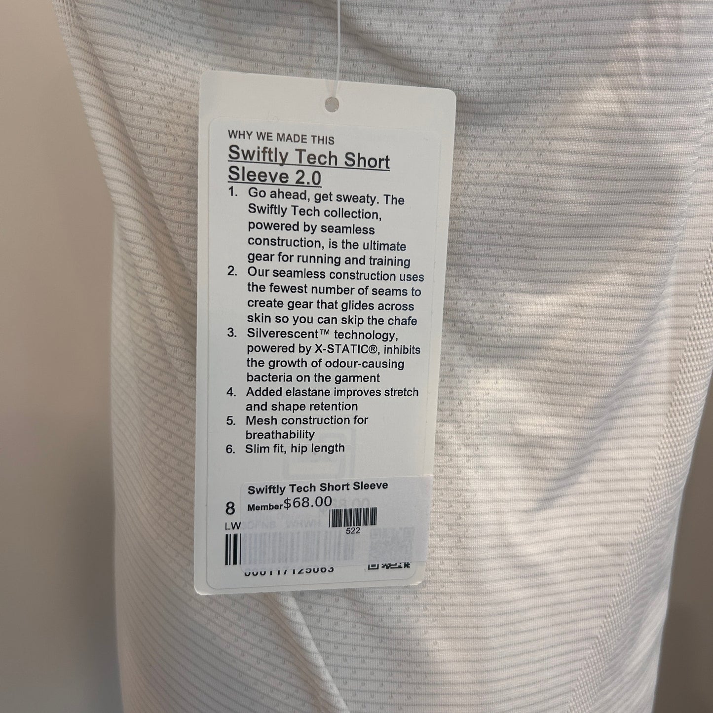 Lululemon White Swiftly Tech Short Sleeve 2.0 Women's Size 8 NEW