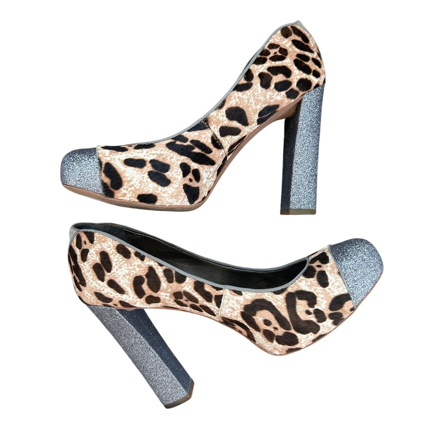 Sam Edelman Frances Cheetah Calf Hair Silver Platform Heel Pumps Womens Size 8.5