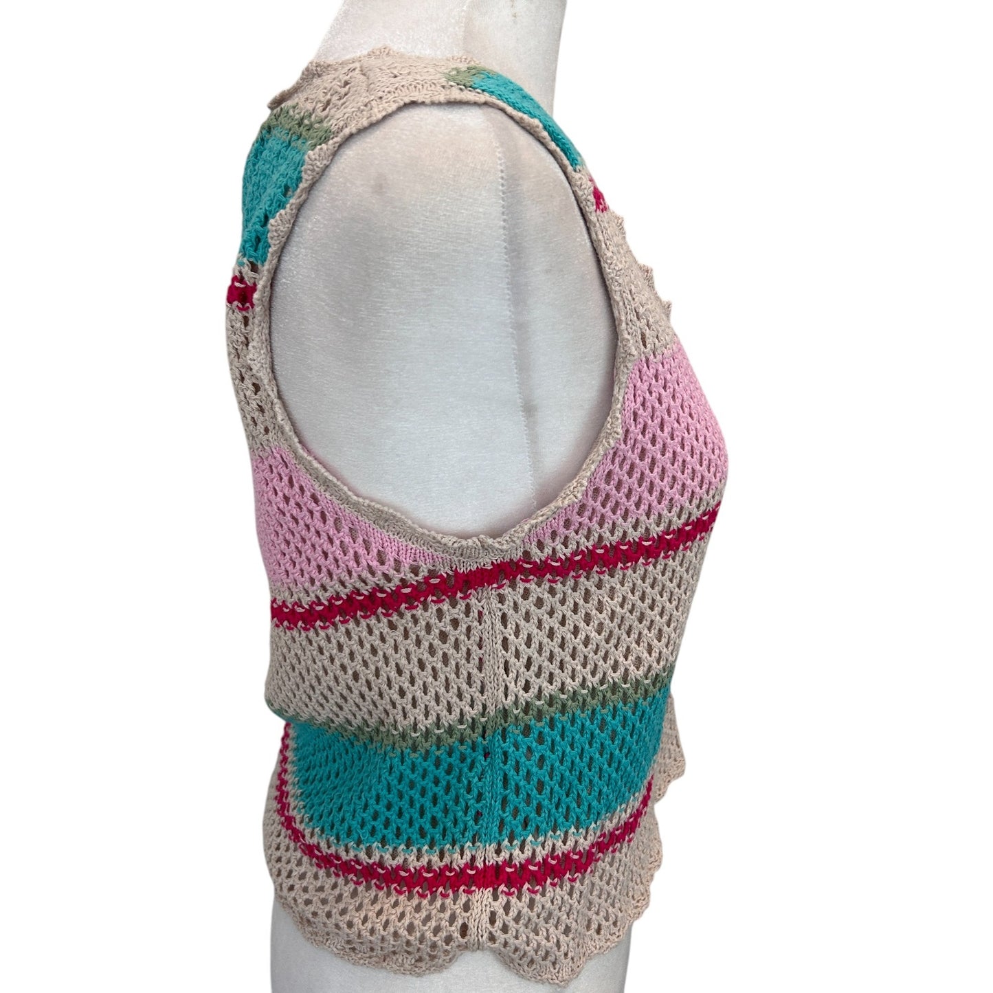 Z Supply Tan, Aqua, Pink Crochet Sweater Tank Top Boho Womens Size Medium