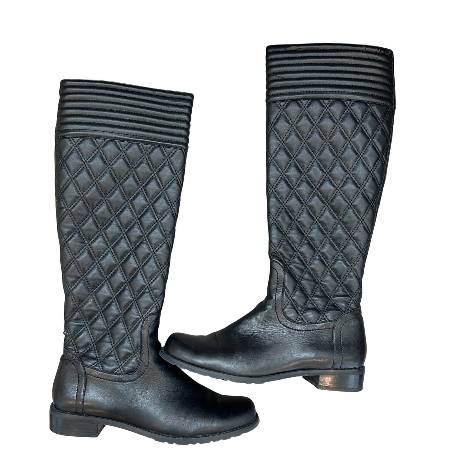 Stuart Weitzman Clute Black Leather Quilted Riding Boot Womens Size 7.5