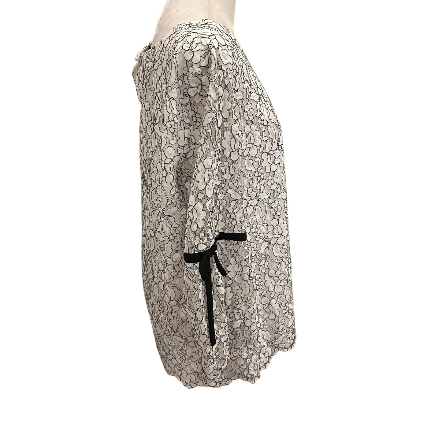 Karl Lagerfeld Paris Black / White Lacy Bell Sleeve Top Blouse Womens Size Large