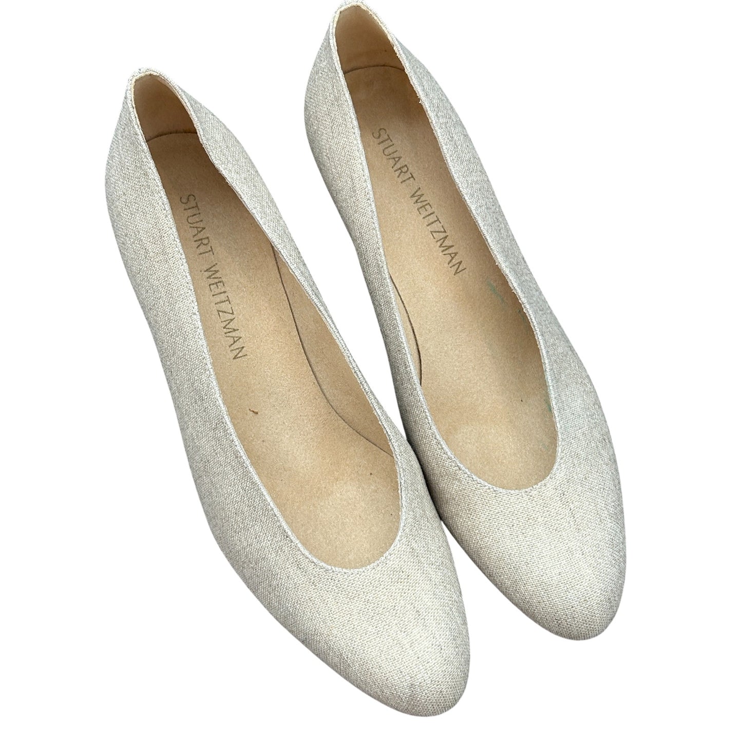 Stuart Weitzman Chicpump Gold Summer Linen Closed Toe Pump Heels Womens Size 7.5