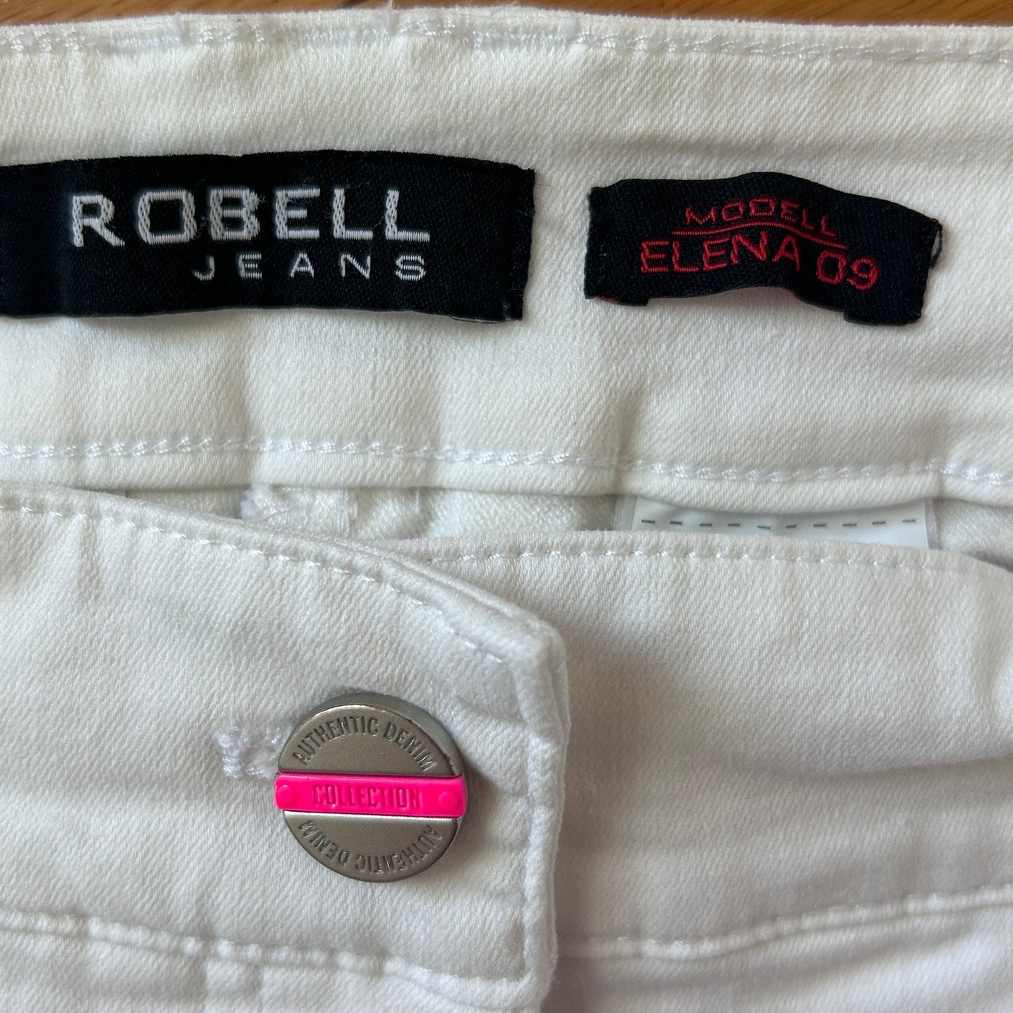 Robell Jeans Modell Elena 09 White Blue Side Stripe Raw Hem Skinny Womens Size 6