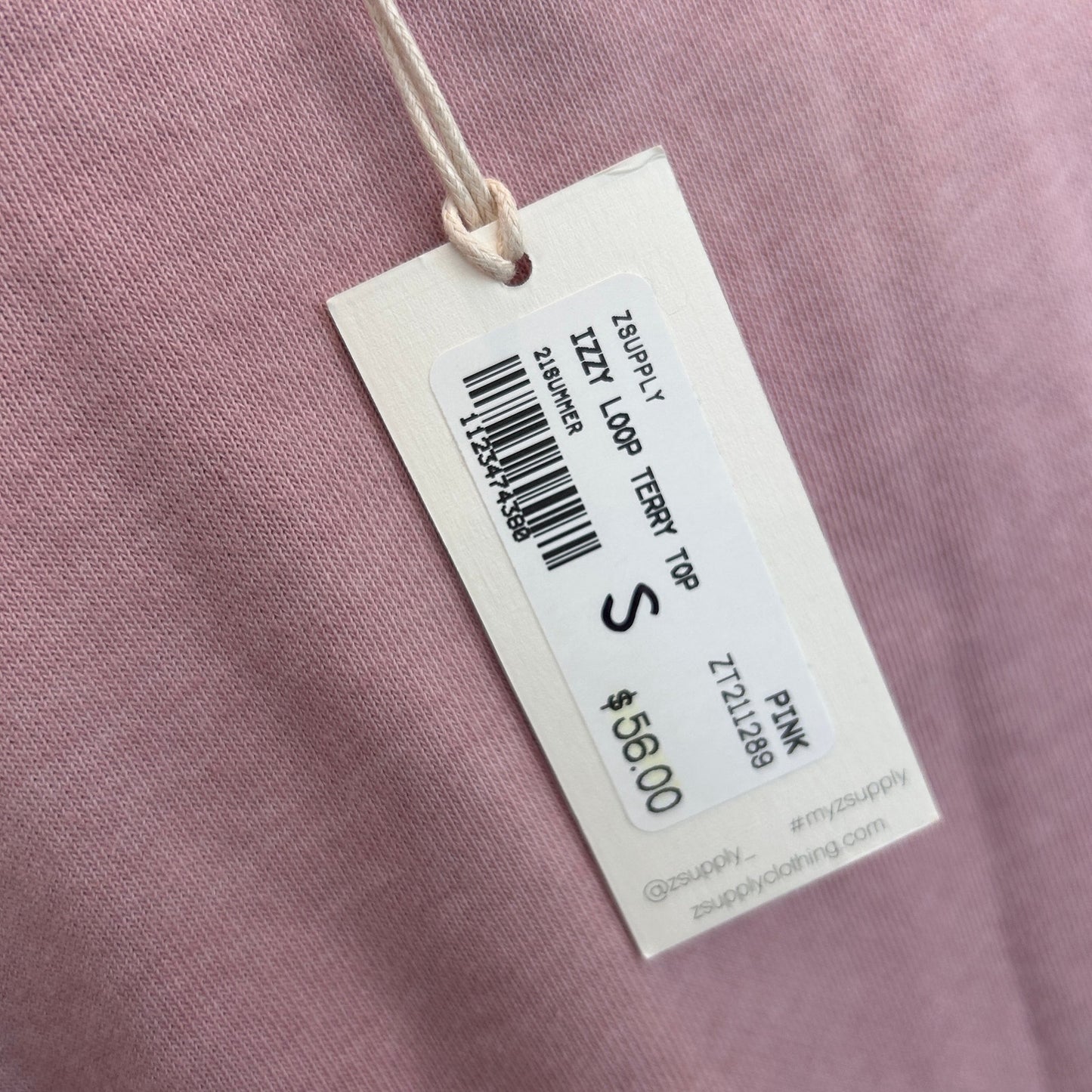 Z Supply NWT Pink Izzy Loop Terry Top Cropped Raw Hem Pullover Womens Size Small