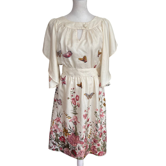 Anthropologie Lil The Road Ahead Dress Ivory Silk Butterflies Womens Size 4