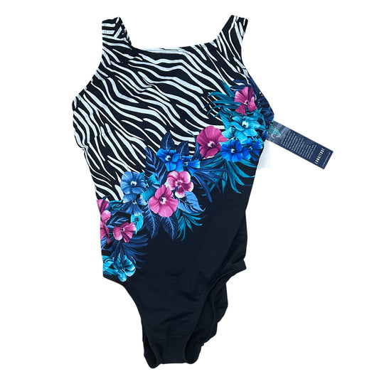 Longitude Black Pink Blue One Piece Bathing Suit Womens Size 8 NWT $129
