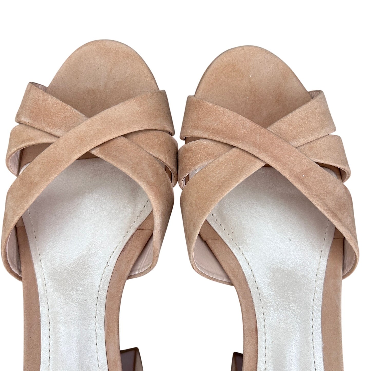 Schutz Keefa Platform Strappy Heels Honey Beige Nubuck Leather Womens Size 8.5