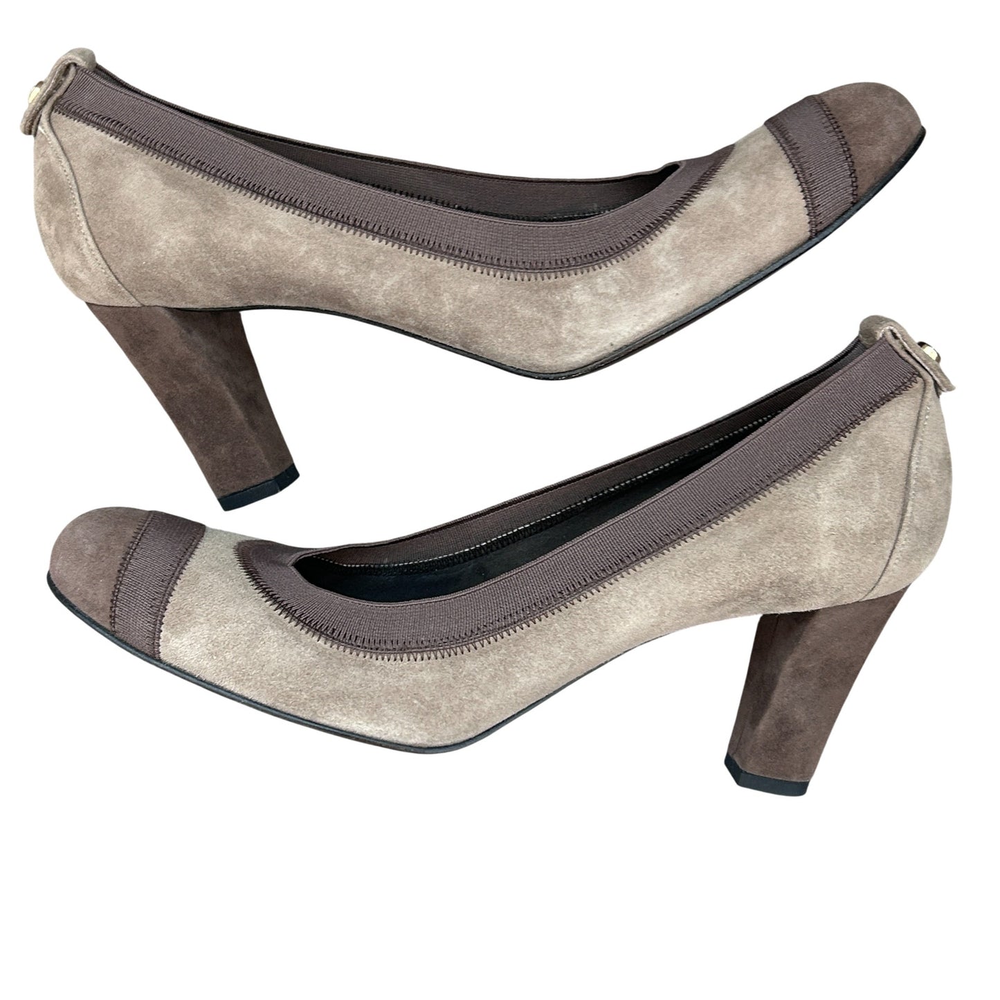 Stuart Weitzman Brown Suede Colorblock Elastic Trim Pump Womens Size 8