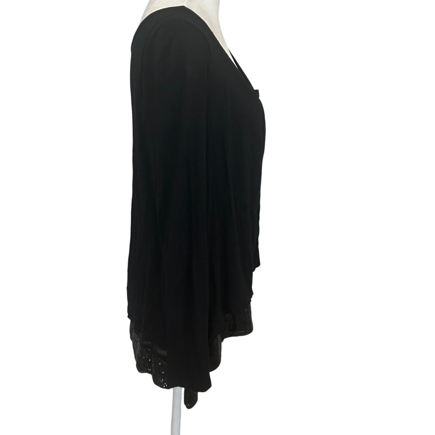 Ella Moss Black Knit Tunic Top With Sequin Accent Banded Hem Womens Size Small