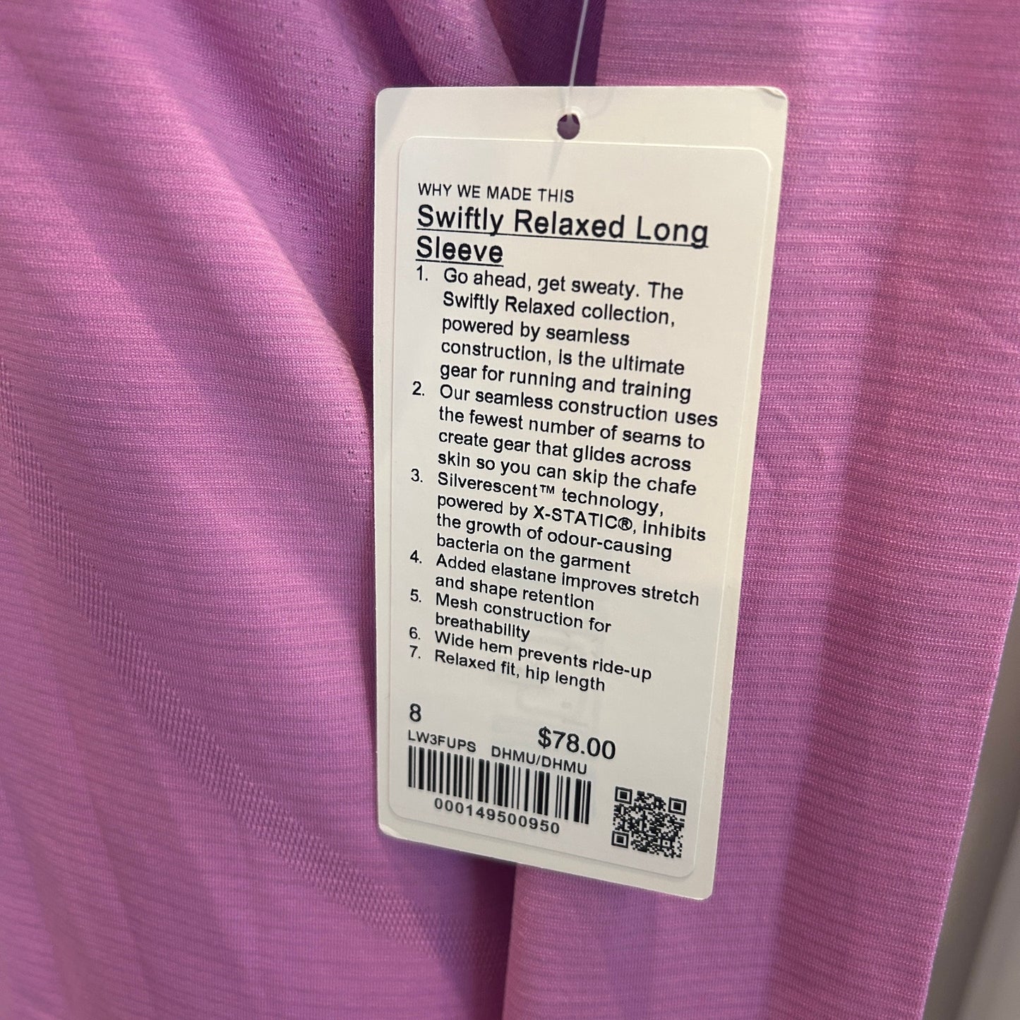 Lululemon NWT Pink Swiftly Relaxed Long Sleeve Top Womens Size 8 NEW
